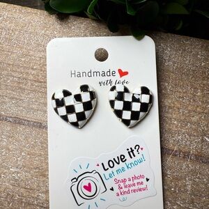 Handmade Checkered Heart Earrings for Kids